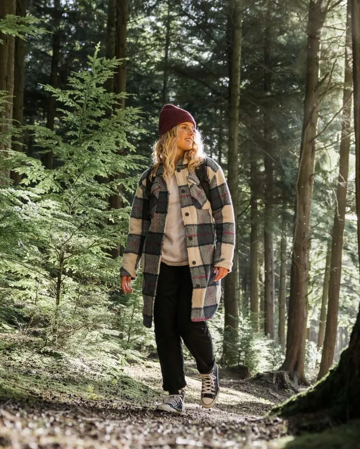 Passenger Tops Cloudy Recycled DeepPile Sherpa Fleece Shirt Dark Denim Check Dark Denim Check 8211 Women