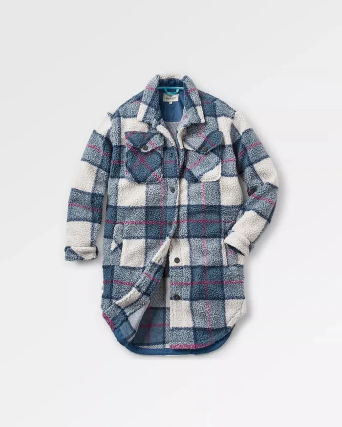 Passenger Tops Cloudy Recycled DeepPile Sherpa Fleece Shirt Dark Denim Check Dark Denim Check 8211 Women