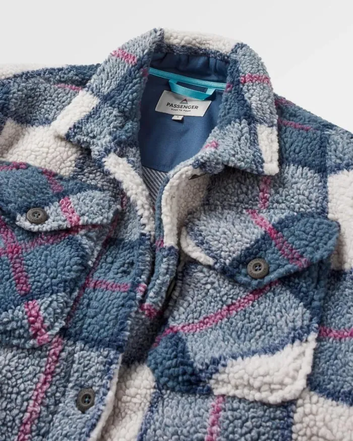 Passenger Tops Cloudy Recycled DeepPile Sherpa Fleece Shirt Dark Denim Check Dark Denim Check 8211 Women