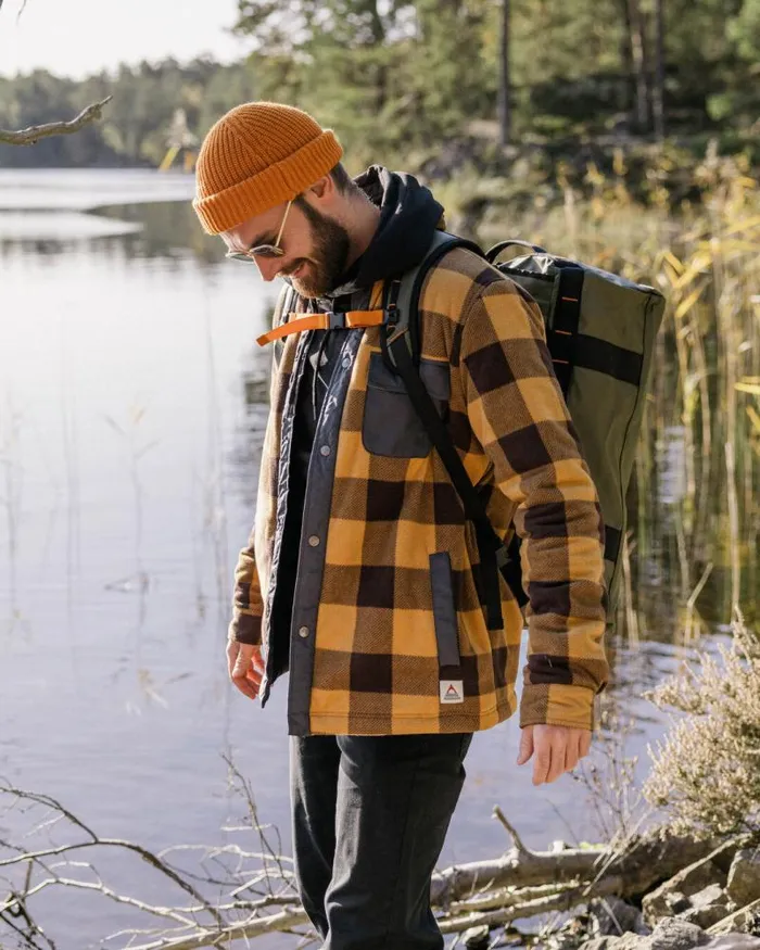 Passenger Tops Firelight Sherpa Lined Overshirt Golden Brown Check Golden Brown Check 8211 Men