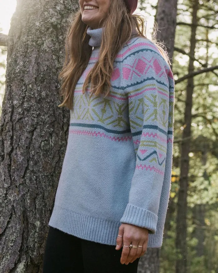 Passenger Tops Whimsical Recycled Oversized Polo Neck Knitted Jumper Homespun Stripe Blue Fog Homespun Stripe Blue Fog 8211 Women Passenger Tops Whimsical Recycled Oversized Polo Neck Knitted Jumper Homespun Stripe Blue Fog Homespun Stripe Blue Fog 8211 Women