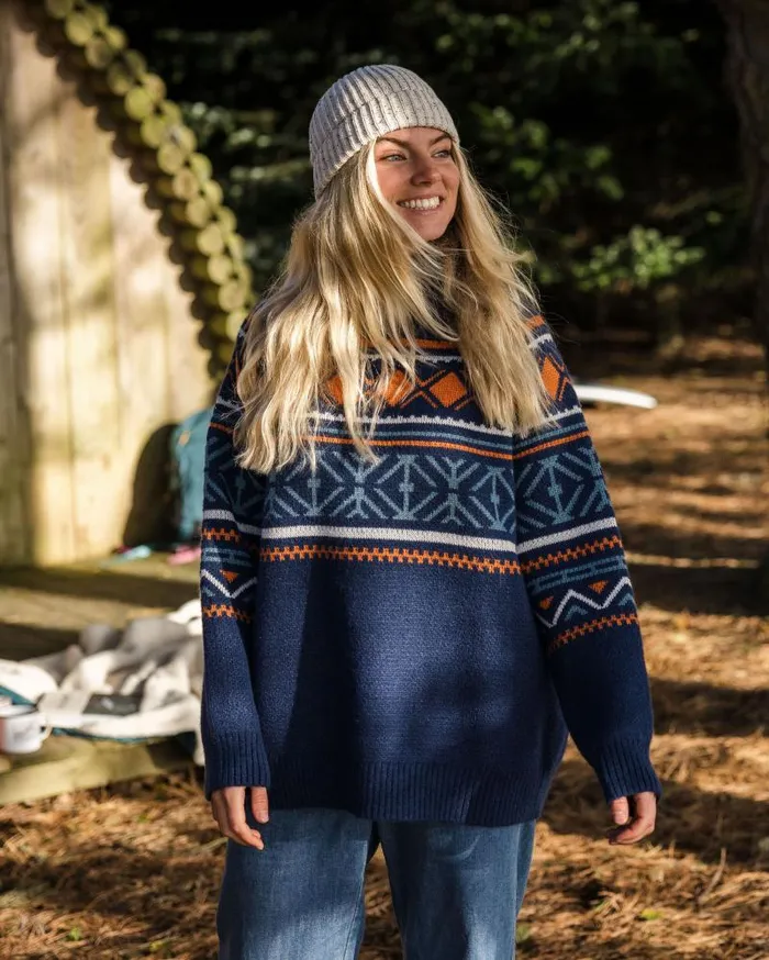 Passenger Tops Whimsical Recycled Oversized Polo Neck Knitted Jumper Homespun Stripe Navy Homespun Stripe Navy 8211 Women