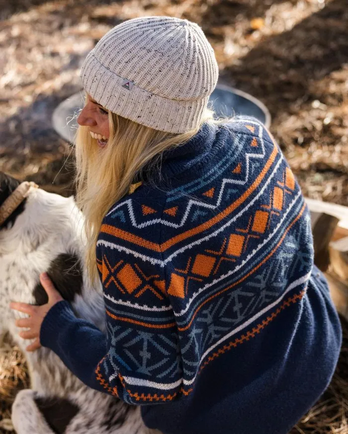 Passenger Tops Whimsical Recycled Oversized Polo Neck Knitted Jumper Homespun Stripe Navy Homespun Stripe Navy 8211 Women