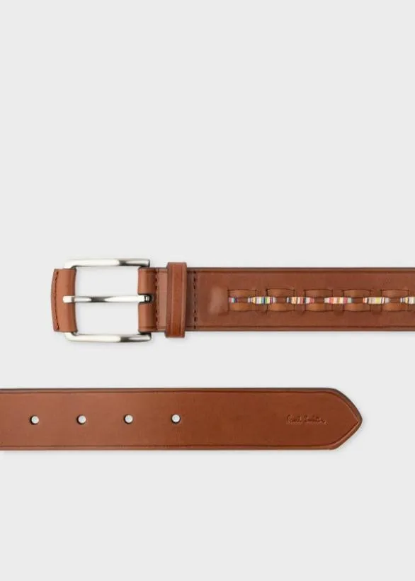 Paul Smith Belts Leather Signature Stripe Weave Belt Brown 8211 Mens
