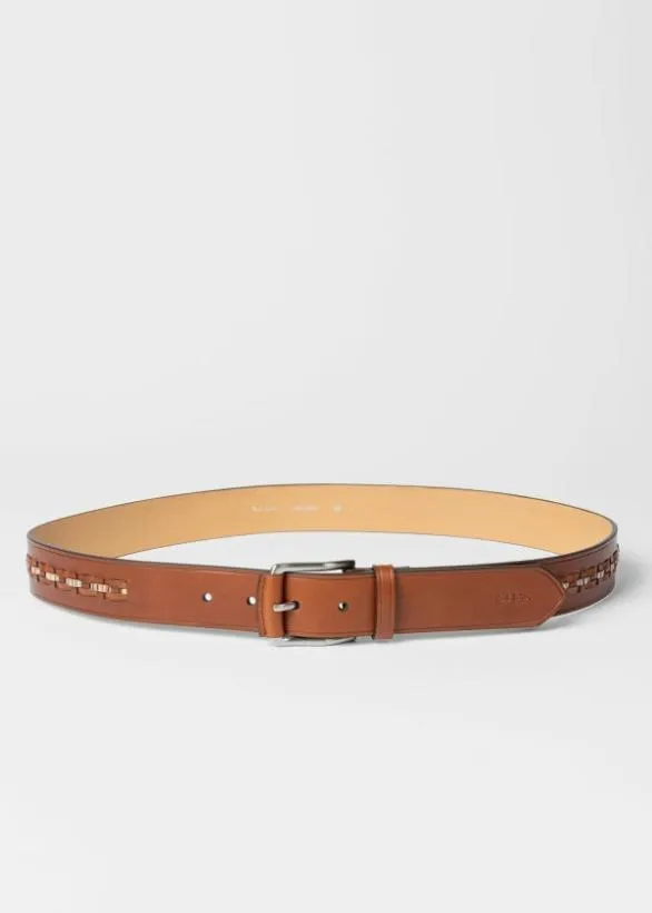 Paul Smith Belts Leather Signature Stripe Weave Belt Brown 8211 Mens