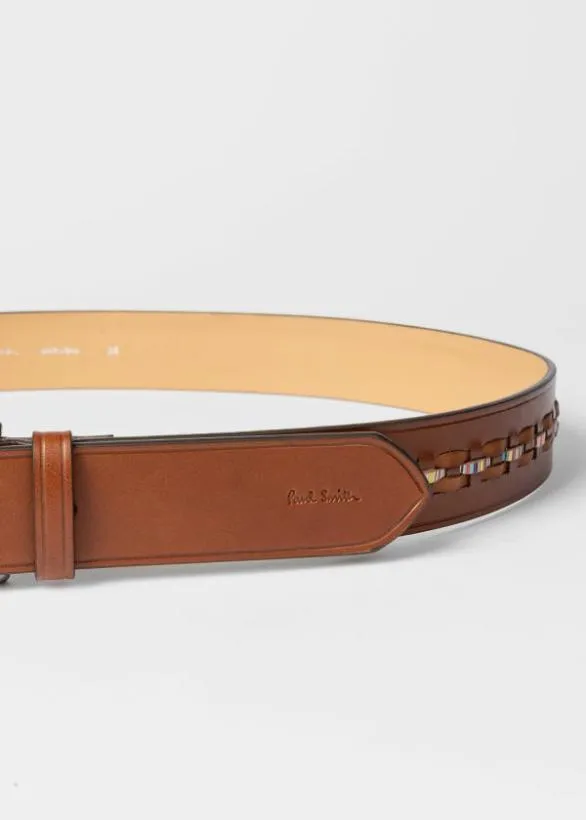 Paul Smith Belts Leather Signature Stripe Weave Belt Brown 8211 Mens