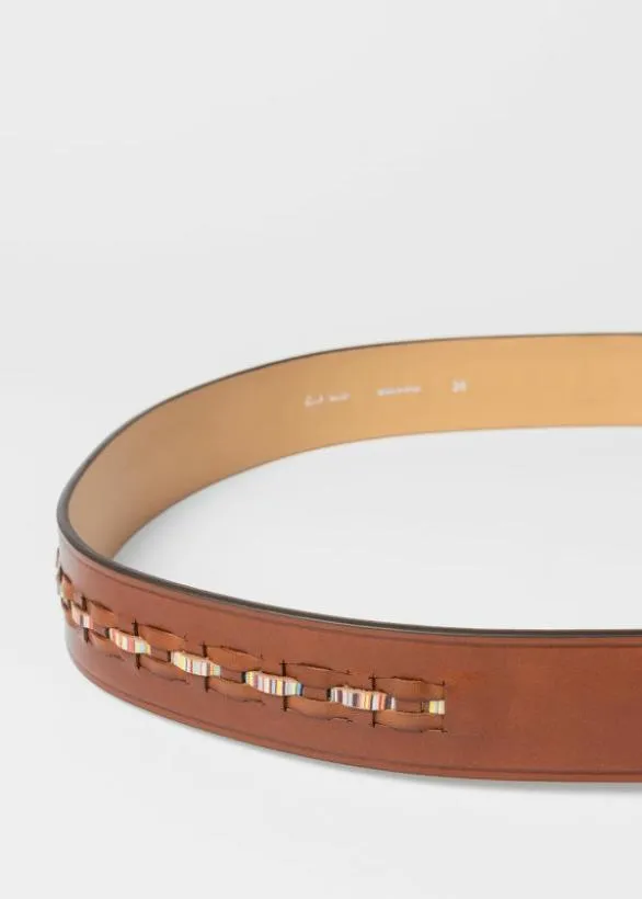 Paul Smith Belts Leather Signature Stripe Weave Belt Brown 8211 Mens