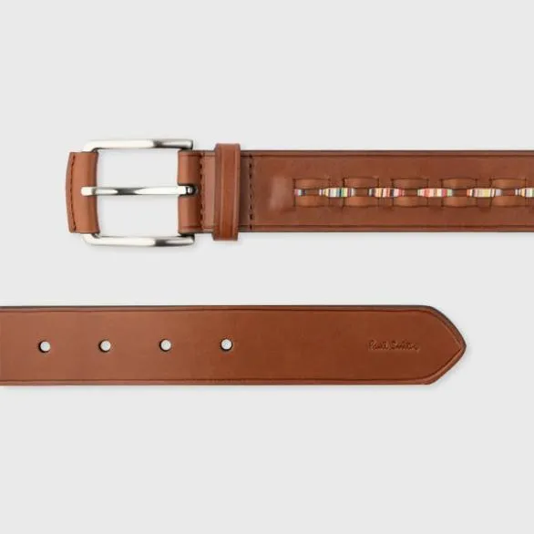 Paul Smith Belts Leather Signature Stripe Weave Belt Brown 8211 Mens
