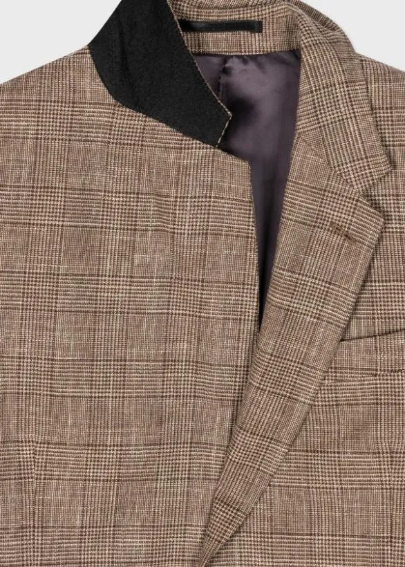 Paul Smith Blazers Houndstooth Check WoolLinen Blazer Brown 8211 Mens