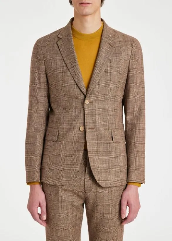 Paul Smith Blazers Houndstooth Check WoolLinen Blazer Brown 8211 Mens
