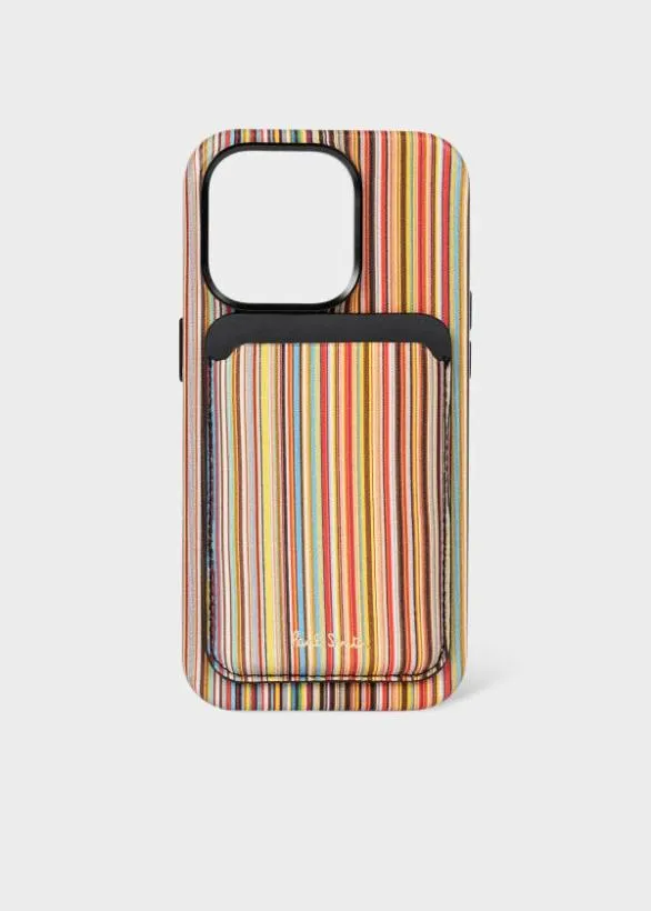 Paul Smith Cases and Covers IPhone 15 Pro MagSafe Signature Stripe Credit Card Case Signature Stripe 8211 Mens