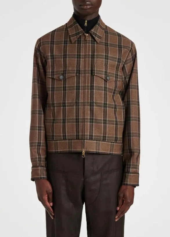 Paul Smith Coats and Jackets Buffalo Check Zip Front Jacket Brown 8211 Mens