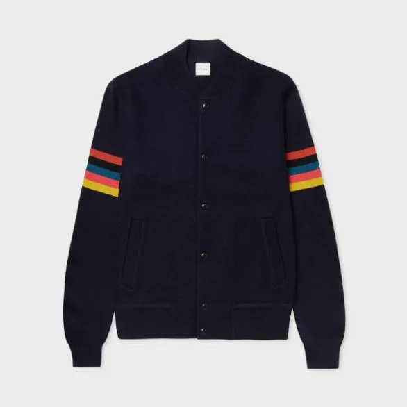 Paul Smith Coats and Jackets Wool 039Artist Stripe039 Arm Bomber Jacket Navy 8211 Mens