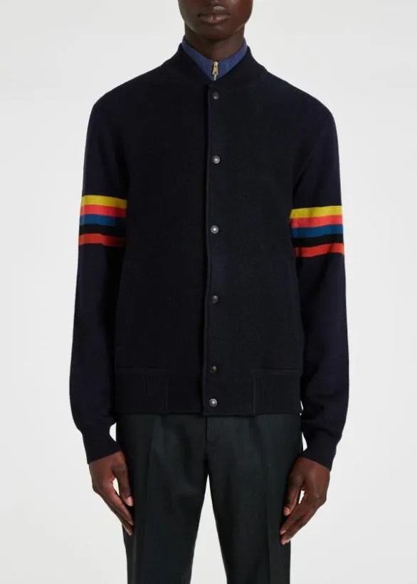 Paul Smith Coats and Jackets Wool 039Artist Stripe039 Arm Bomber Jacket Navy 8211 Mens