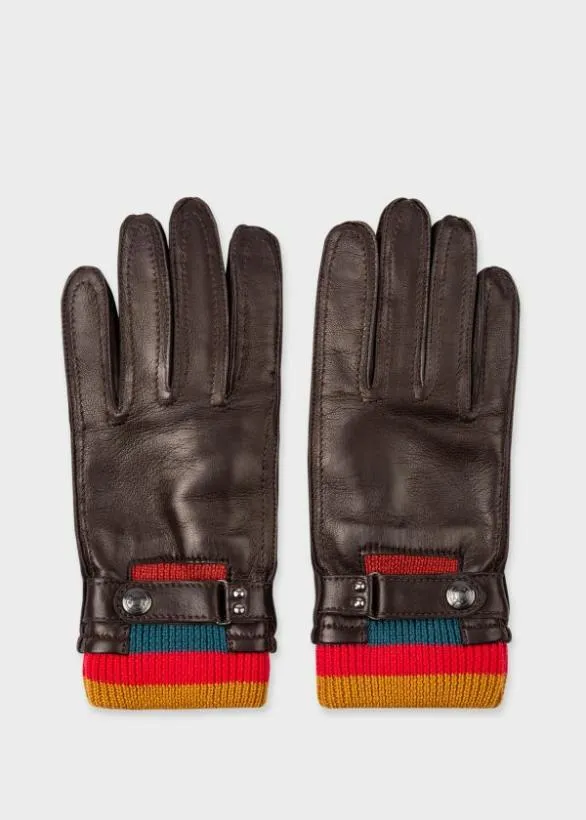 Paul Smith Hats and Gloves 039Artist Stripe039 Cuff Gloves Brown 8211 Mens
