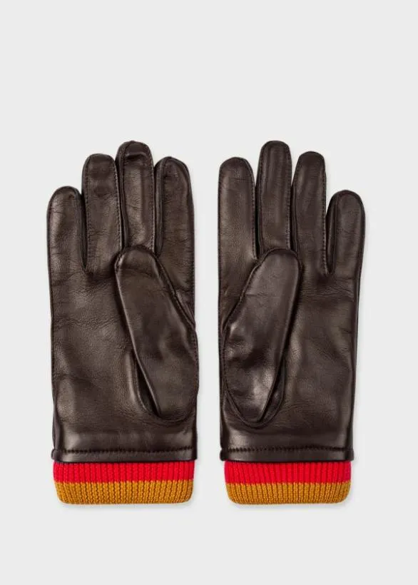 Paul Smith Hats and Gloves 039Artist Stripe039 Cuff Gloves Brown 8211 Mens