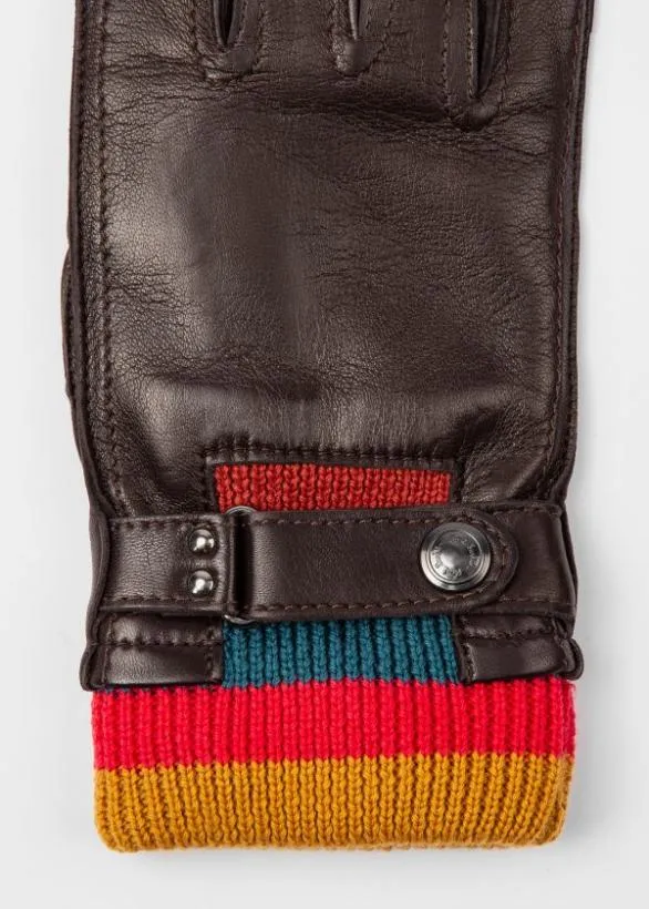 Paul Smith Hats and Gloves 039Artist Stripe039 Cuff Gloves Brown 8211 Mens