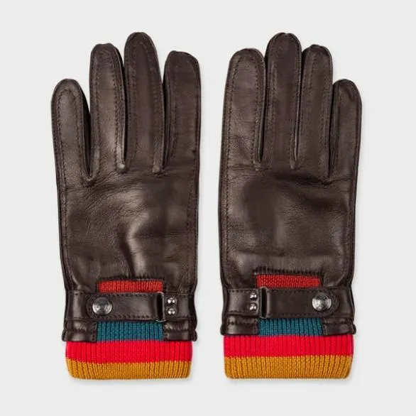 Paul Smith Hats and Gloves 039Artist Stripe039 Cuff Gloves Brown 8211 Mens