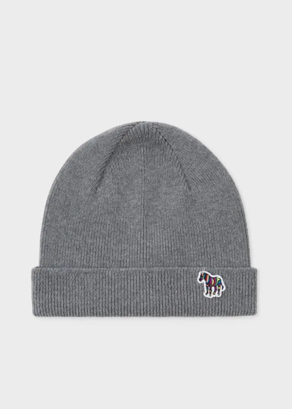 Paul Smith Hats and Gloves 039Zebra039 Logo Ribbed Lambswool Beanie Hat Grey 8211 Mens Paul Smith Hats and Gloves 039Zebra039 Logo Ribbed Lambswool Beanie Hat Grey 8211 Mens