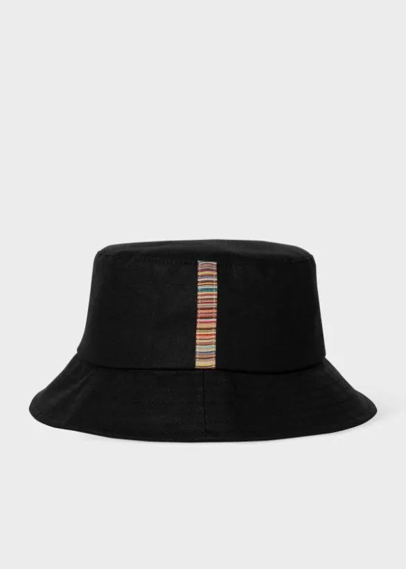Paul Smith Hats and Gloves Linen Signature Stripe Trim Bucket Hat Black 8211 Mens