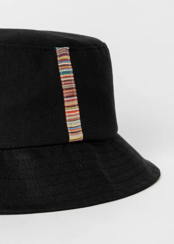 Paul Smith Hats and Gloves Linen Signature Stripe Trim Bucket Hat Black 8211 Mens