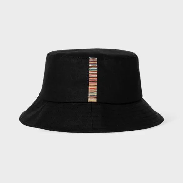 Paul Smith Hats and Gloves Linen Signature Stripe Trim Bucket Hat Black 8211 Mens