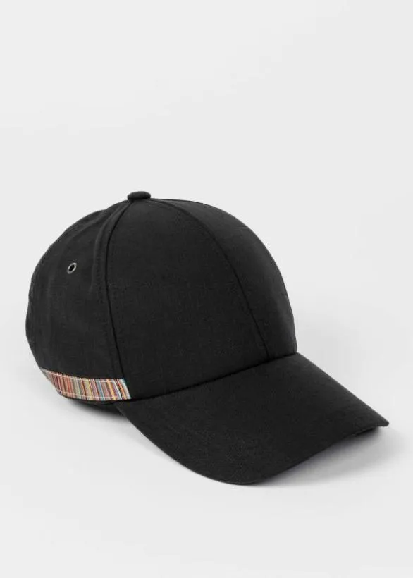 Paul Smith Hats and Gloves Linen Signature Stripe Trim Cap Black 8211 Mens