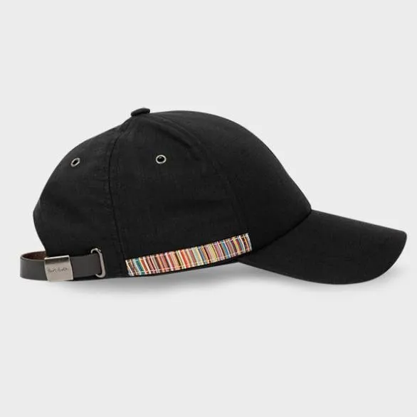 Paul Smith Hats and Gloves Linen Signature Stripe Trim Cap Black 8211 Mens