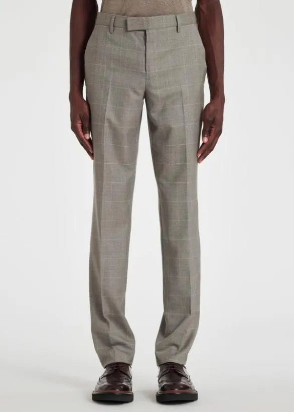 Paul Smith Pants MultiCheck Wool Straight Leg Trousers Grey 8211 Mens