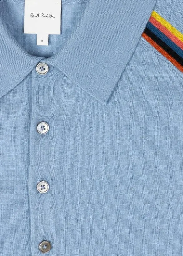 Paul Smith Polo Shirts 039Artist Stripe039 Washable Wool Polo Shirt Light Blue 8211 Mens
