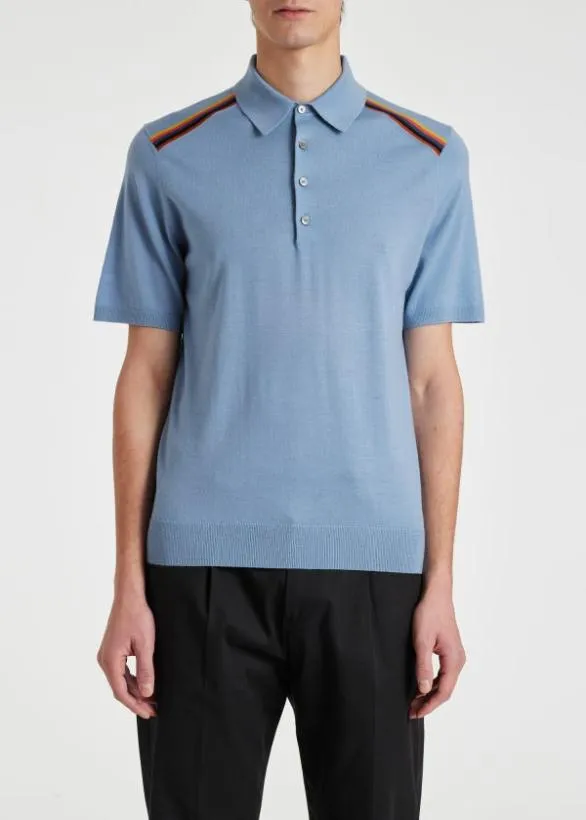 Paul Smith Polo Shirts 039Artist Stripe039 Washable Wool Polo Shirt Light Blue 8211 Mens