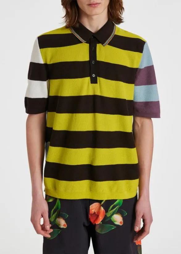 Paul Smith Polo Shirts ColourBlock Stripe Cotton Polo Shirt Multicolour 8211 Mens