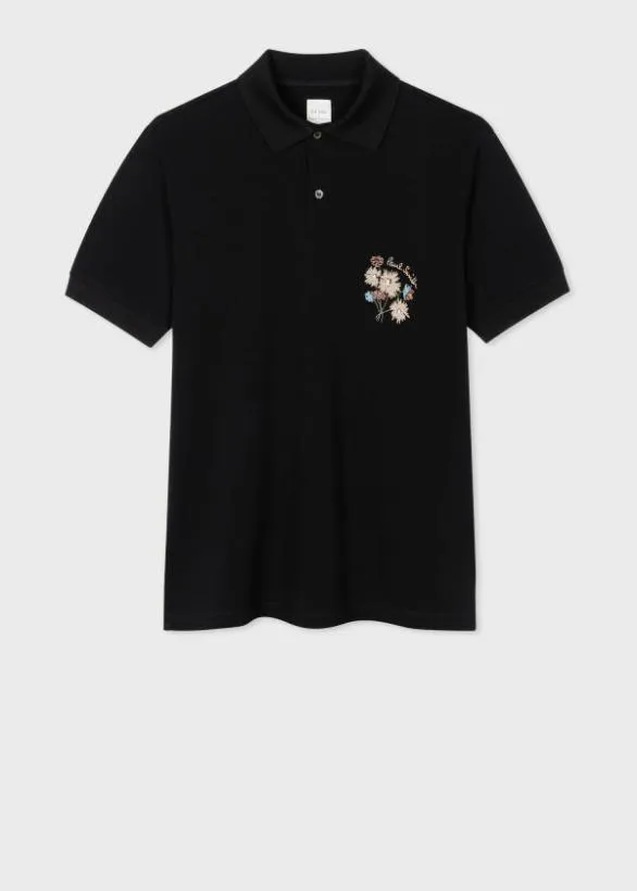Paul Smith Polo Shirts Embroidered Flower Polo Shirt Black 8211 Mens