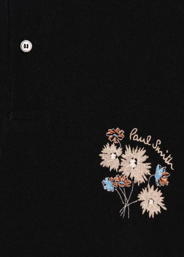 Paul Smith Polo Shirts Embroidered Flower Polo Shirt Black 8211 Mens