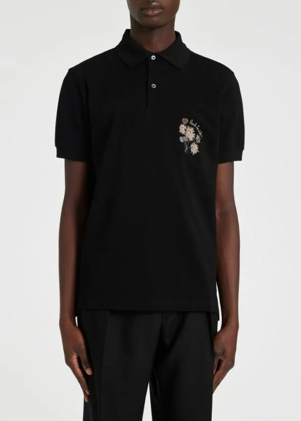 Paul Smith Polo Shirts Embroidered Flower Polo Shirt Black 8211 Mens