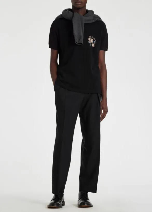 Paul Smith Polo Shirts Embroidered Flower Polo Shirt Black 8211 Mens