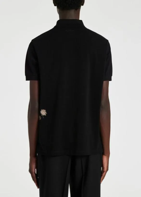 Paul Smith Polo Shirts Embroidered Flower Polo Shirt Black 8211 Mens
