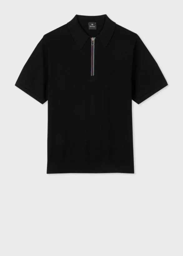 Paul Smith Polo Shirts Knitted ZipNeck Polo Shirt Black 8211 Mens