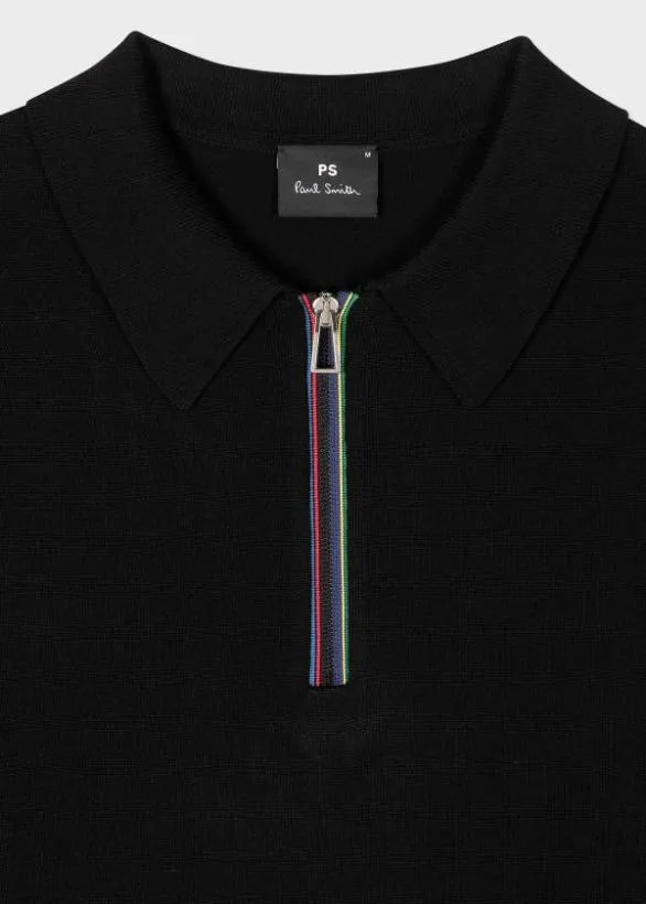 Paul Smith Polo Shirts Knitted ZipNeck Polo Shirt Black 8211 Mens