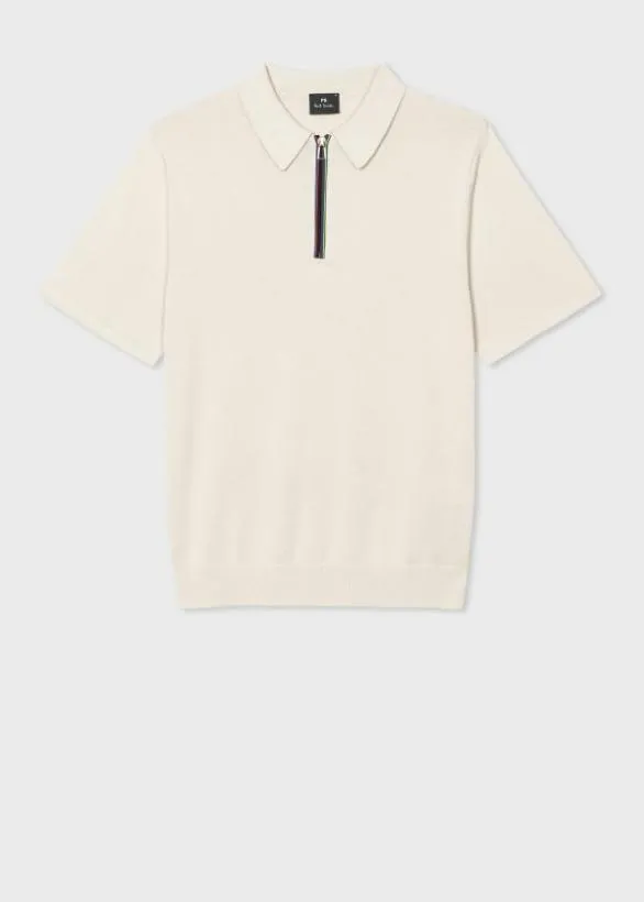Paul Smith Polo Shirts Knitted ZipNeck Polo Shirt Ecru 8211 Mens
