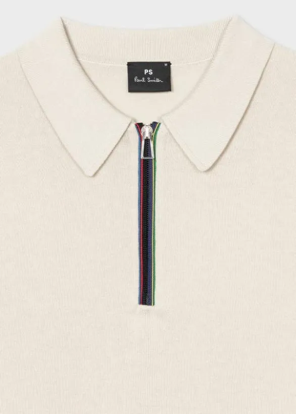 Paul Smith Polo Shirts Knitted ZipNeck Polo Shirt Ecru 8211 Mens