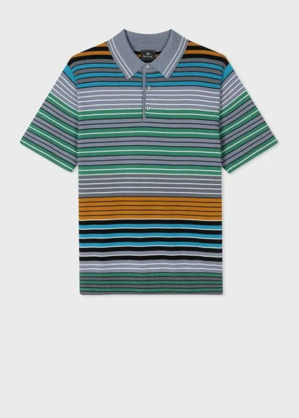 Paul Smith Polo Shirts MultiStripe Merino Wool Polo Shirt Grey 8211 Mens