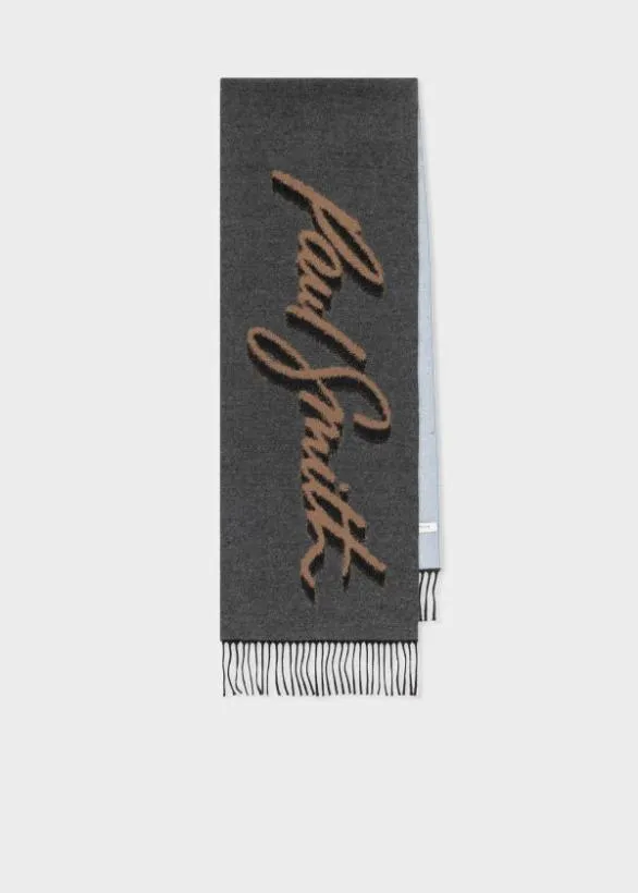 Paul Smith Scarves 039Shadow Logo039 Jacquard WoolBlend Scarf Grey 8211 Mens