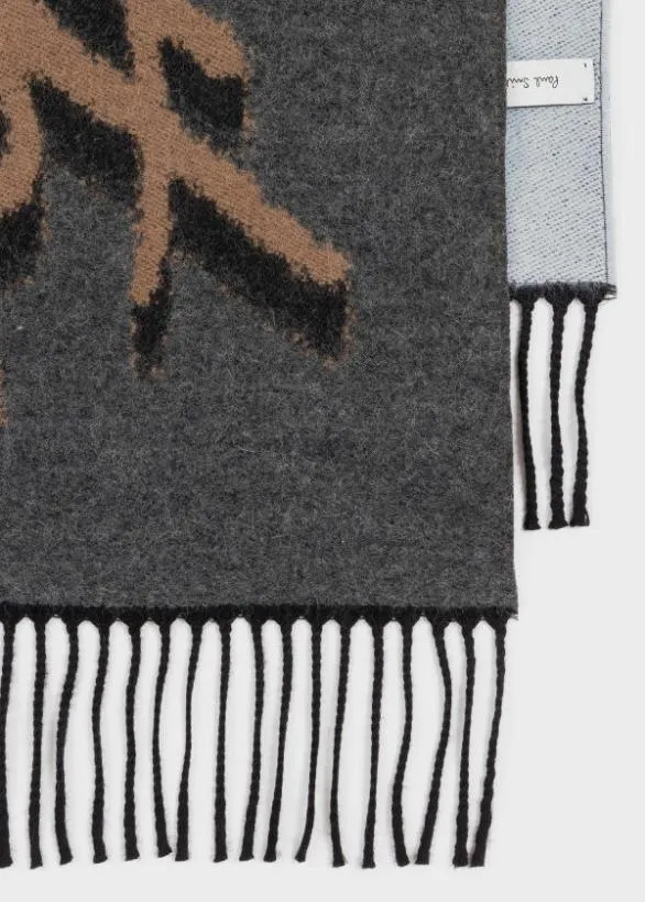 Paul Smith Scarves 039Shadow Logo039 Jacquard WoolBlend Scarf Grey 8211 Mens