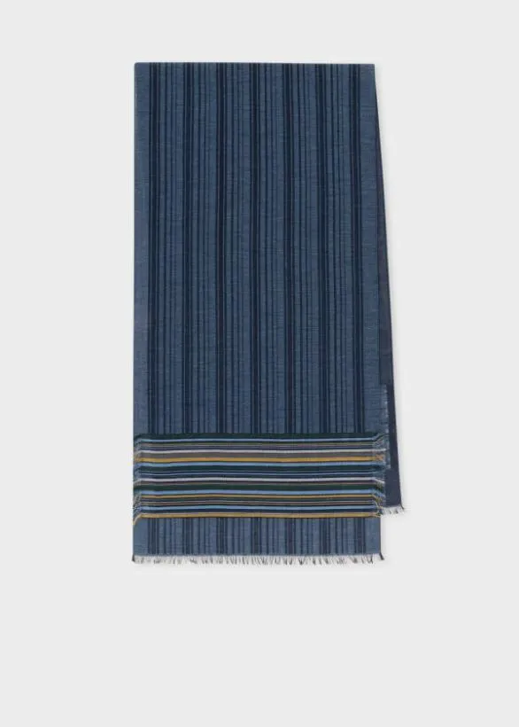 Paul Smith Scarves Cotton And SilkBlend Stripe Scarf Navy 8211 Mens