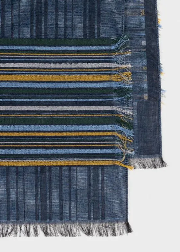 Paul Smith Scarves Cotton And SilkBlend Stripe Scarf Navy 8211 Mens