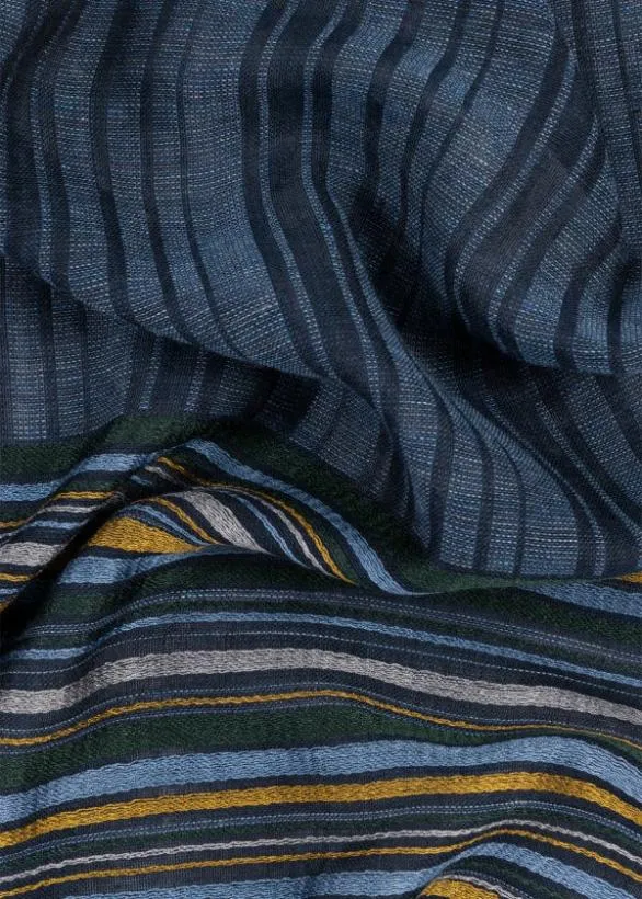 Paul Smith Scarves Cotton And SilkBlend Stripe Scarf Navy 8211 Mens