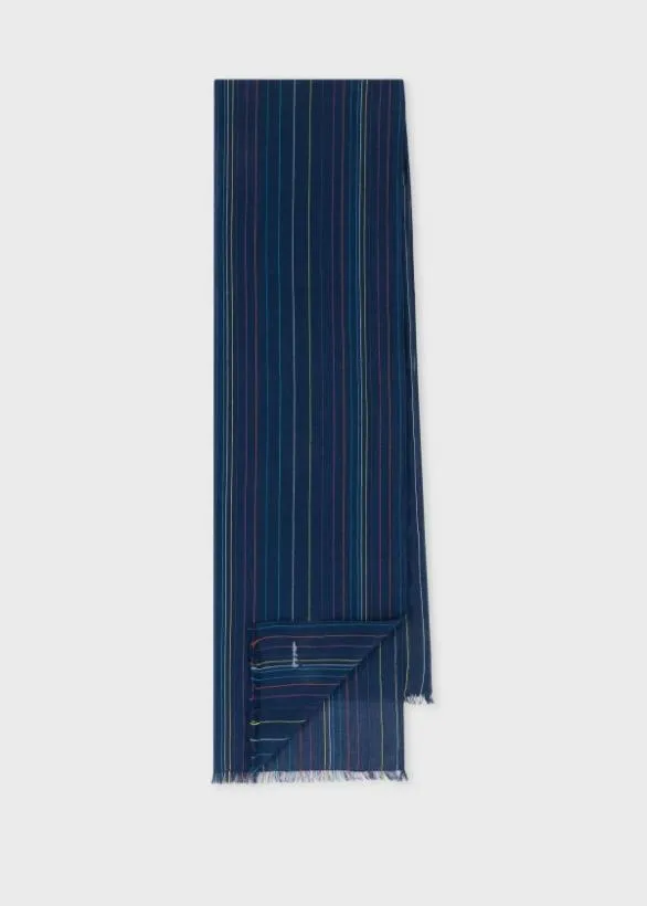 Paul Smith Scarves Stitch Stripe Cotton Scarf Navy 8211 MensWomens