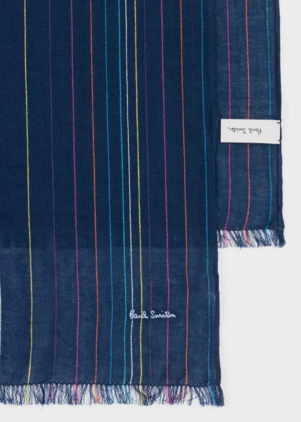 Paul Smith Scarves Stitch Stripe Cotton Scarf Navy 8211 MensWomens
