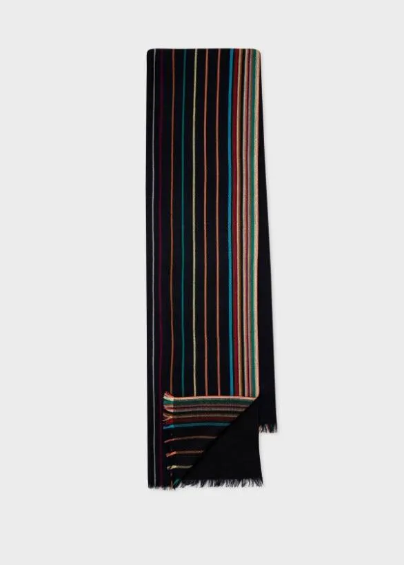 Paul Smith Scarves WoolSilk 039Signature Stripe039 Scarf Navy 8211 Mens